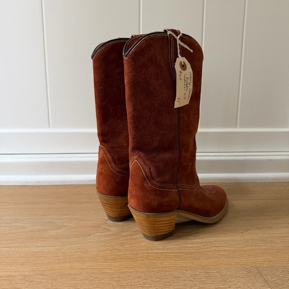 Vintage Rust Suede Cowboy Boots - Western Pull-On - Picture 2 of 4